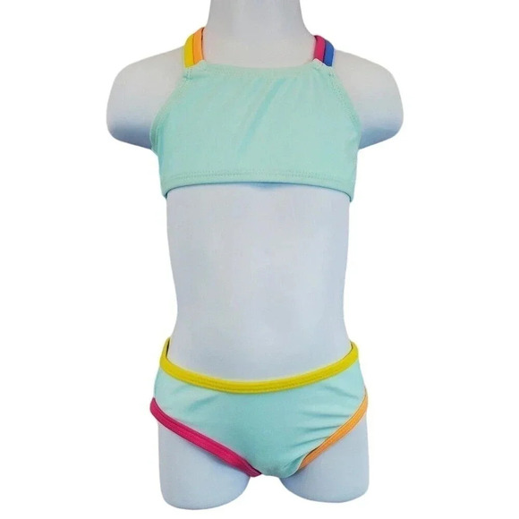 2T Girls Multi Colored Blue Two piece bikini Girls Summer Swimwear Swimsuit - Picture 1 of 5